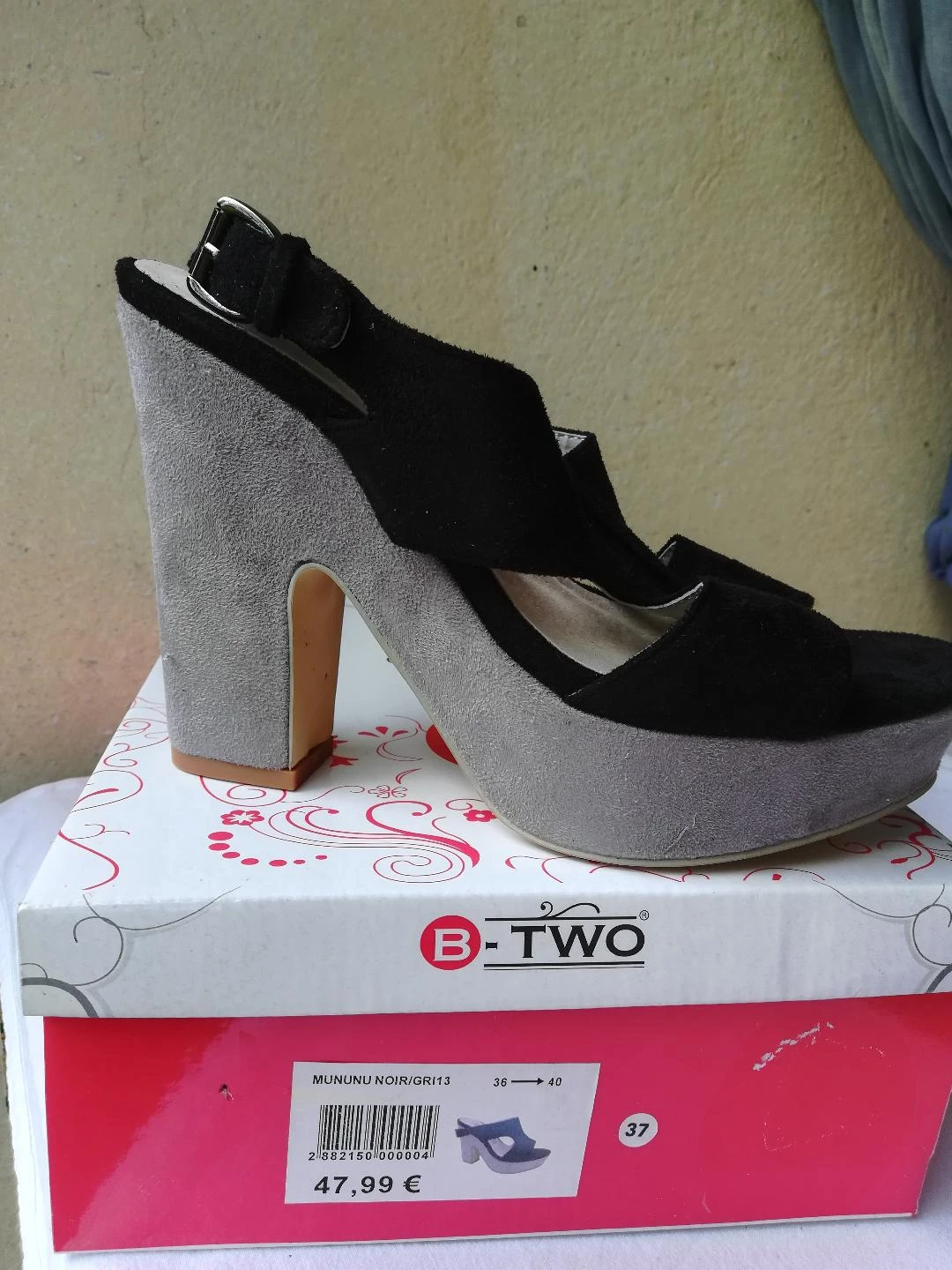 Tweekleurige zwarte/grijze pumps met dikke hoge hak van 12 cm maat 37 - nieuw – photo 9